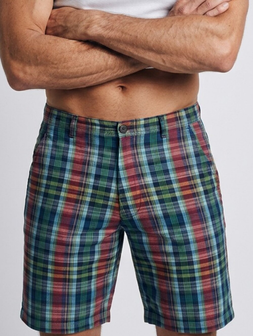 Vintage Madison Shorts Men 32 Blue Red Green Plaid Chino Preppy Golf Outdoor